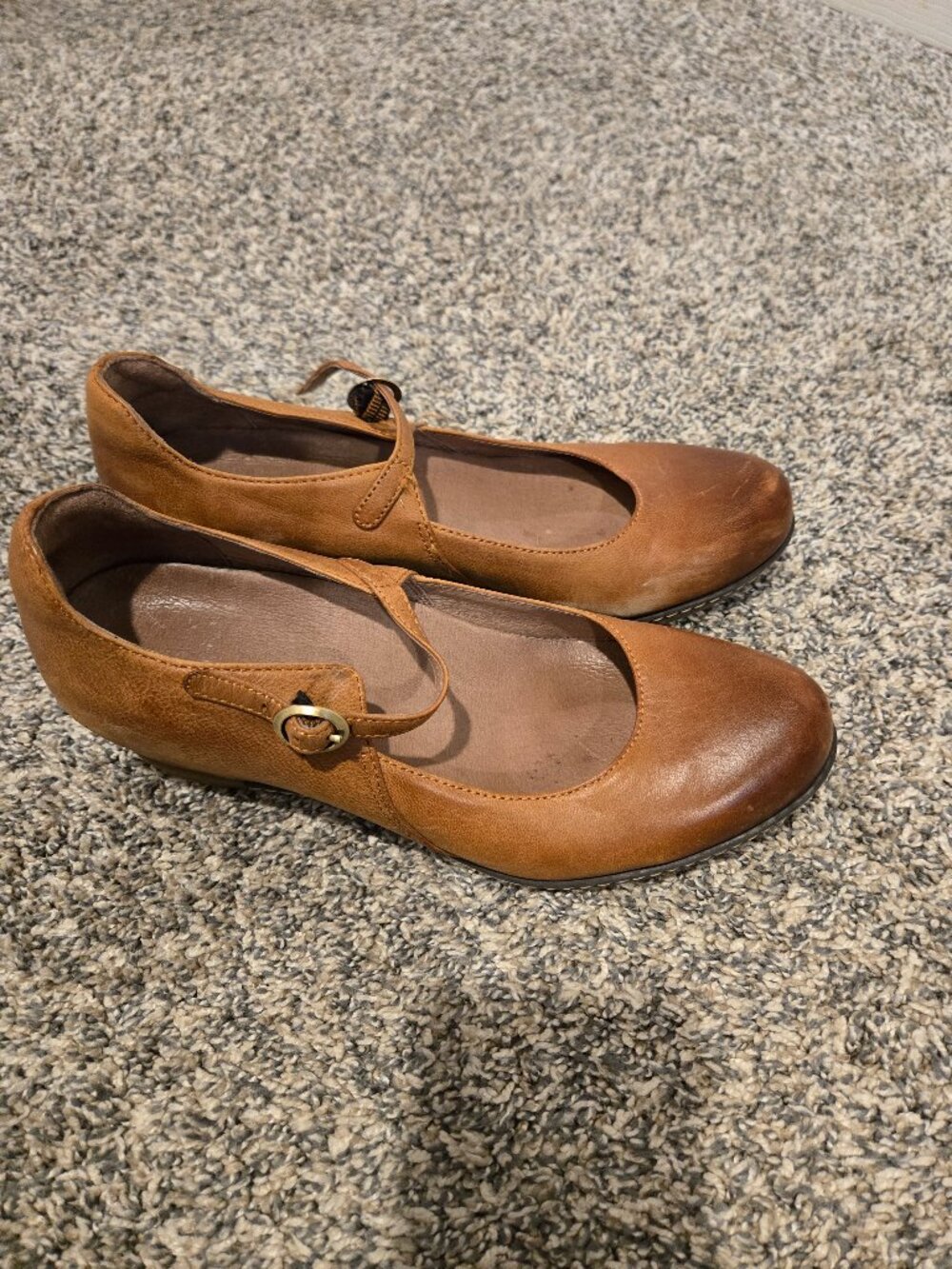 Dansko Loralie Mary Jane Leather Wedge Tan 38/7.5-8